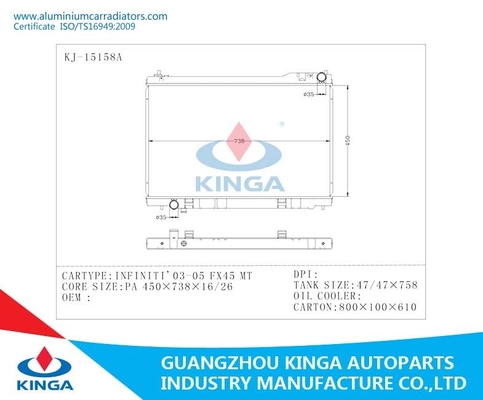 Efficient Cooling Aluminum Auto Radiator For  Nissan INFINITI'03-05 FX45 MT supplier