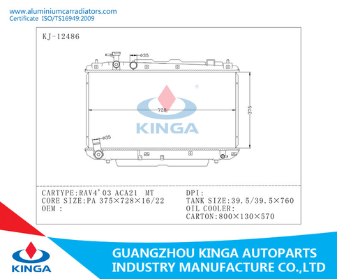 RAV4'03 ACA21 MT Toyota Radiator Core Thickness 16/22mm Plastic Tank supplier