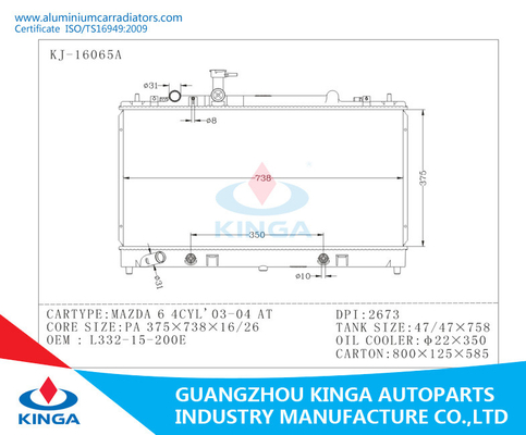 OEM L332-15-200E Aluminum Radiator Core For MAZDA 6 4CYL 2003-2004 supplier