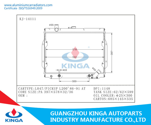 L047 / PICKUP L200 86-91 AT Mitsubishi Radiator Core Thickness 32 / 36mm supplier