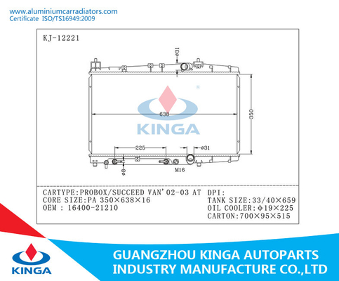 16400-21210 Aluminium Car Radiators Toyota PROBOX/ SUCCEED VAN'02-03 AT supplier