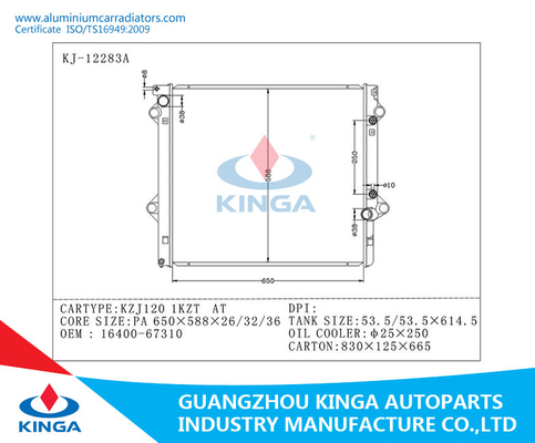 Auto Engine Cooling Toyota Radiator For KZJ120 1KZT-AT 16400-67310 , Water Cool Type supplier