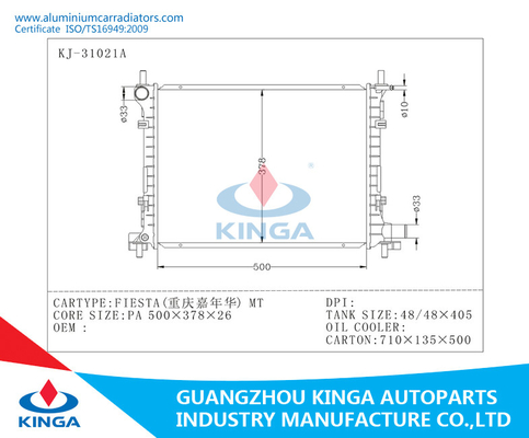 Ford Aluminum Radiator Repair FIESTA MT Radiator For Car Cooling System ISO 9001 supplier