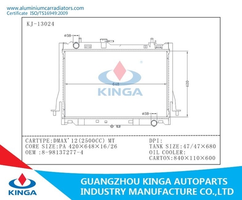 Isuzu Aluminium Car Radiators Of DMAX2 2500CC MT OEM 8-98137277-4 With High Performance supplier