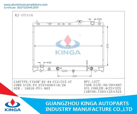 Replacement Aluminum Car Radiator For Honda Vigor' 92-94 CC2/CC5 AT 19010-PVI-903 supplier