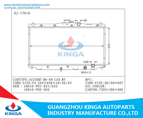 Honda Custom Auto Radiator ACCORD'86-89 CA5 OEM 19010-PH1-621 / 622 19010-PH2-003 supplier