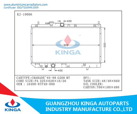 OEM 16400-87F40-000 DAIHATSU Aluminium Car Radiators For CHARADE ' 93-98 G200 supplier