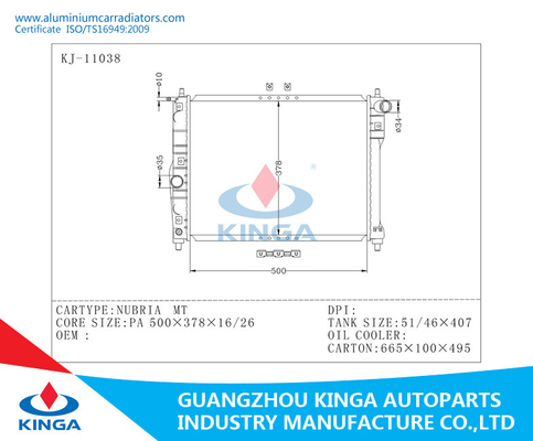 Auto Vans Jeeps Daewoo Radiator For Nubria Mt  Aluminum Core With Plastic Tanks supplier