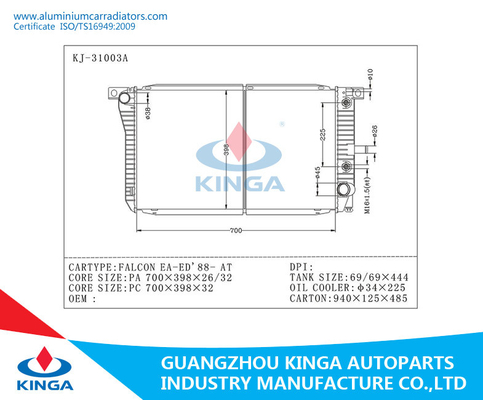 Custom Ford Aluminum Radiator ,  aluminum racing radiator For FORD FALCON EA-ED'88-AT supplier