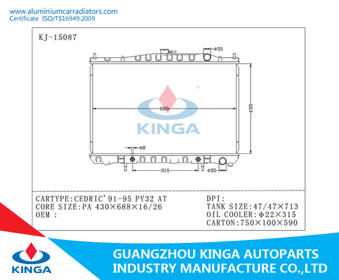 High Cooling Performance Nissan Radiator For Cedric' 90-95 Py32 AT supplier