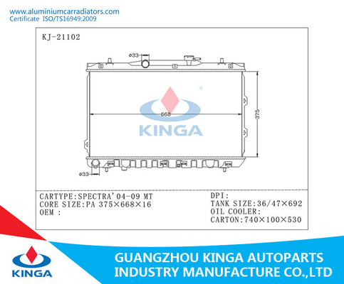 HYUNDAI SPECTRA'04-09 MT Aluminum Auto Radiator Car Cooling Parts supplier