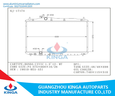 Honda Aluminum Radiator , Aluminum and plastic radiator for Honda HONDA CIVIC'11 supplier