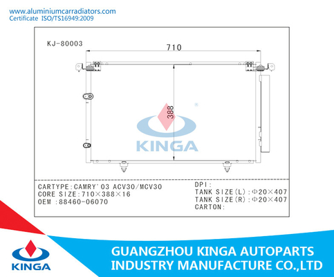 Toyota Camry'01 Acv30/Mcv30 Heat Transfer Condenser thickness 16mm car condenser supplier