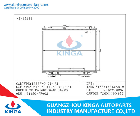 100% Tested Aluminum Nissan Auto Radiator For TERRANO 2002/ DATSUN TRUCK 1997-2003 AT 21450-7F002 supplier