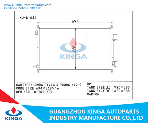 Car Air Conditioning Honda Civic Condenser 4 Doors 2012 OEM 80110-TR0A01 supplier