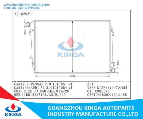 Volkswangen Car Engine Cooling Radiator Replacement For PASSAT(05-)/ JETTA(05-) MT supplier