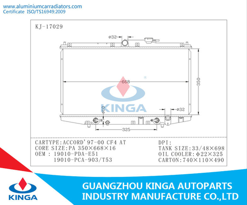 Custom Aluminium Car Radiators For HONDA Vehicle ACCORD'97-00 CF4 /95-97 supplier