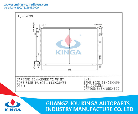 Aluminium Motorcycle Radiator for G.M.C COMMODOER VX V8 , High Performance Radiator supplier