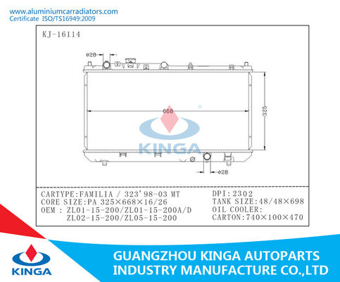 Mazda Car Aluminum Radiator for  FAMILIA / 323 ' 98-03 OEM ZL01-15-200/ZL01-15-200A/D supplier