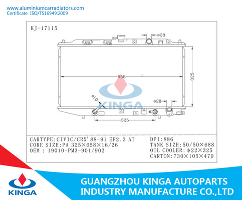 Aluminum Honda Radiator Fits CIVIC / CRX ' 88-91 EF2.3 OEM 19010-PM3-901/902 supplier