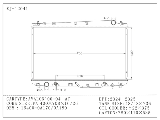 48*736mm Radiator Plastic Tank For Toyota AVALON 2000-2004 AT supplier