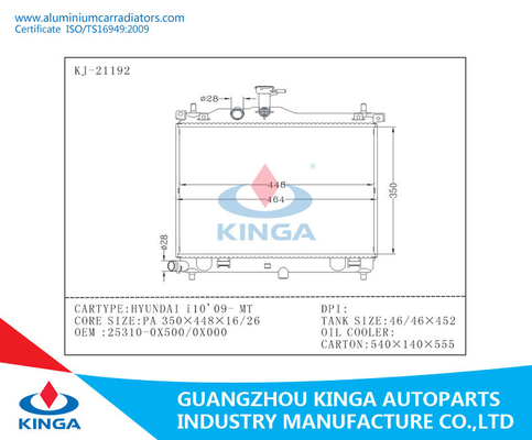 Quality Assurance Aluminum Auto Radiators For Hyundai i 10'09-Mt OEM 25310-0X500 / 0X000 supplier