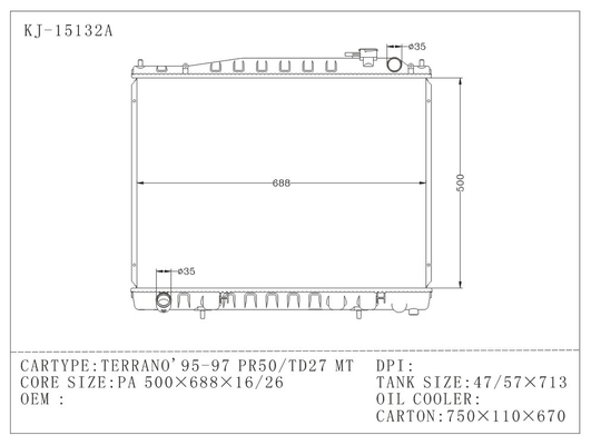 TERRANO'95-97 PR50/TD27 MT NISSAN Radiator with Aluminum Plastic Tank supplier