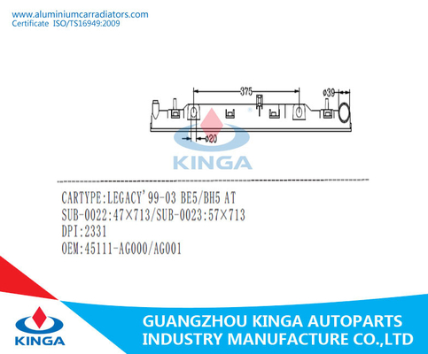 Replacement Radiator tank for LEGACY'99-03 BE5/BH5 OEM 45111-AG000/AG001 DPI2331 supplier