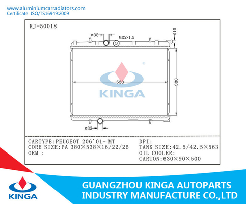 KJ-15178-PA16/26 Aluminium Car Radiators for PEUGEOT 307 AT custom auto radiator supplier