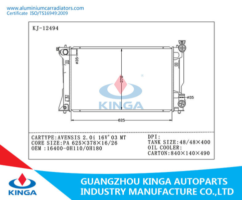 AVENSIS 2.0I 16V'03 MT Toyota Radiator Replacement OEM 16400-0H110/0H180 supplier