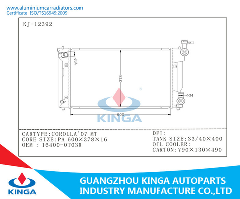 High Performance Aluminum Car Radiators 16400-0t030 For Toyota Corolla 2007 supplier