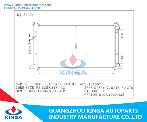 Aluminum Brazed Custom Car Radiator Fit For Golf 3 / Jetta / Vento 91 OEM 1HM121253A supplier