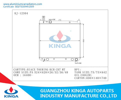 Toyota Aluminium Car Radiators of Hiace Touring Kch Cd7 Mt For replacement OEM 16400-67100 supplier