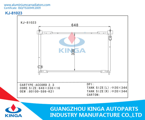 Cooling Aluminum Auto Car Condenser For Honda Accord 2.3 98-00 OEM:80100-S86-K21 supplier