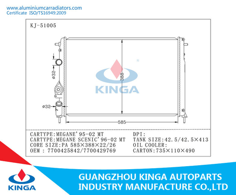 Auto Engine Parts Truck Parts High Performance Aluminum Radiators For RENAULT MEGANE supplier