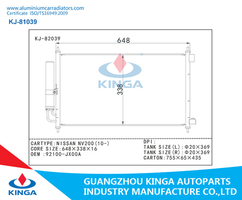 KJ-82039 Nissan Condenser / Aluminum AC Condenser Of  NISSAN NV200(10-) OEM 92100-JX00A supplier