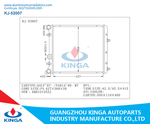 Mitsubishi Radiator Aluminum Brazed Radiator For Golf 97 / Fabia 99 Plastic Tank PA66 + GF30 supplier