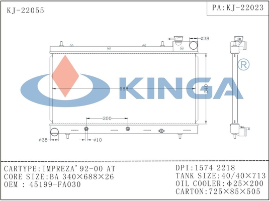 Subaru Aluminium Car Radiators For Imperza'92-00 At With OEM 45199-Fa030 supplier