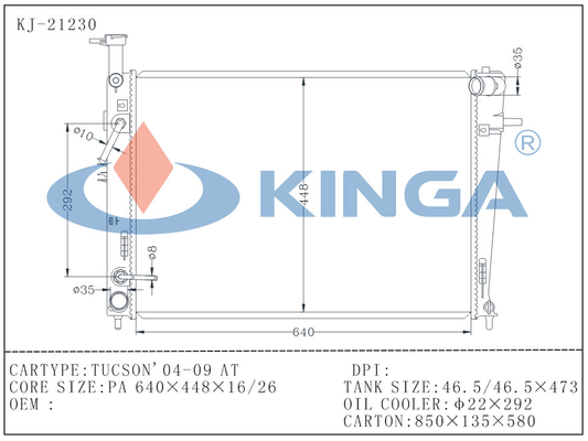 Car Accessories Hyundai Car Radiator / Hyundai Radiator Replacement TUCSON'04-09 AT supplier