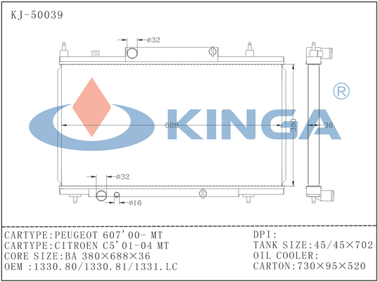 Peugeot Car Parts Aluminium Car Radiators / Peugeot Radiator 12 Months Warranty supplier