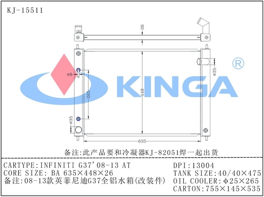 Nissan Aluminium Car Radiators for Infiniti G37'08-13 At Dpi 13004 supplier