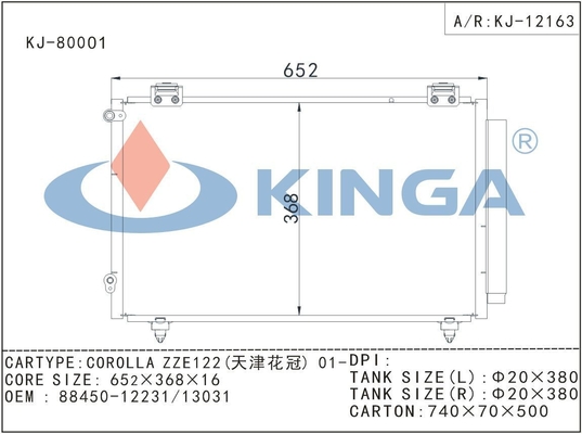 Car Toyota AC Condenser for OEM 88450-12231 / 13031Corolla Zze122 supplier