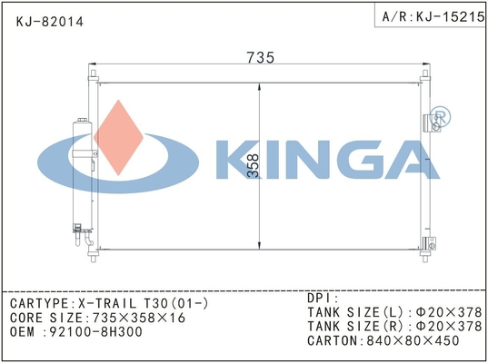 X-Trail T30 2001 Auto Car Nissan Condenser 92100-8h300 / Water - cooled Air Conditioning Condenser Radiator supplier