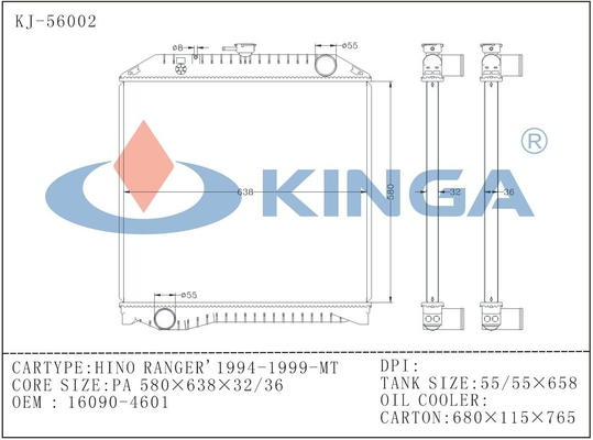 Automotive Brazing Cooling Radiator of 1994-1999 Hino Ranger Mt; 16090-4601 supplier