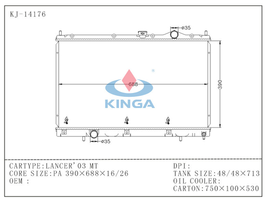 Customized Mitsubishi Radiator Mitsubishi Lancer'03 Mt Anti Corrosion supplier