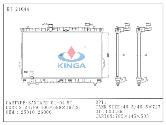 Hyundai Santafe'01-04 Mt  Aluminum Car Radiators High Strength supplier