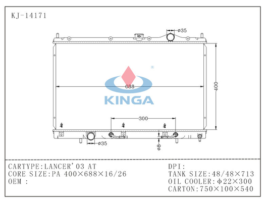 High Performance Mitsubishi Radiator , 03 Mitsubishi Lancer Adiator Replacement Parts supplier