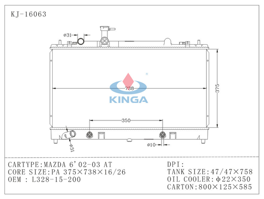 Mazda 6'02-06 AT Nissan Radiator OEM L328-15-200 Car Cooling Radiator supplier