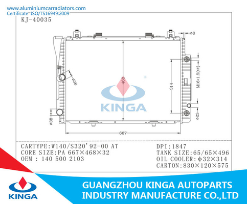 Car radiator Mercedes Benz W140 / S320 1992 , 2000 AT OEM 1405002103 supplier