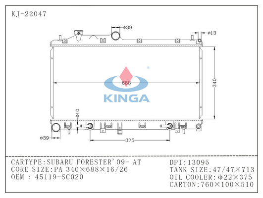 Plastic Tank Aluminium Car Radiators for 2009 Subaru Forester 45119 - SC020 supplier